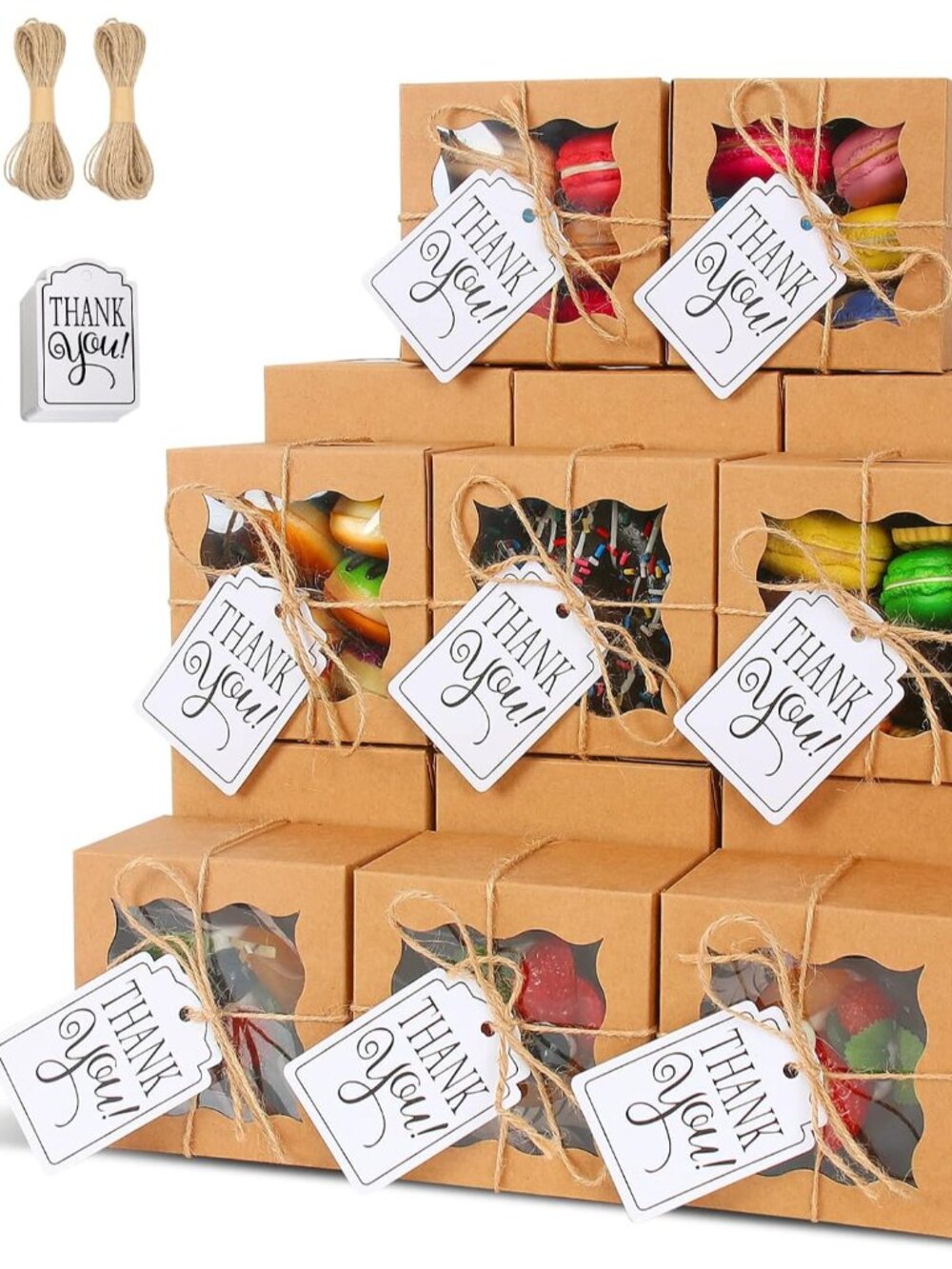 60 Pcs Brown Bakery Boxes with Window Individual Cupcake Boxes 4x4x2.5 Inches Co